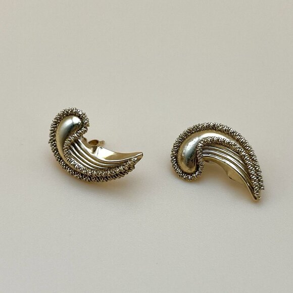 VTG 14K Solid Gold Mid Century MCM Paisley Earrings Hollywood Regency Stamped - Picture 2 of 10